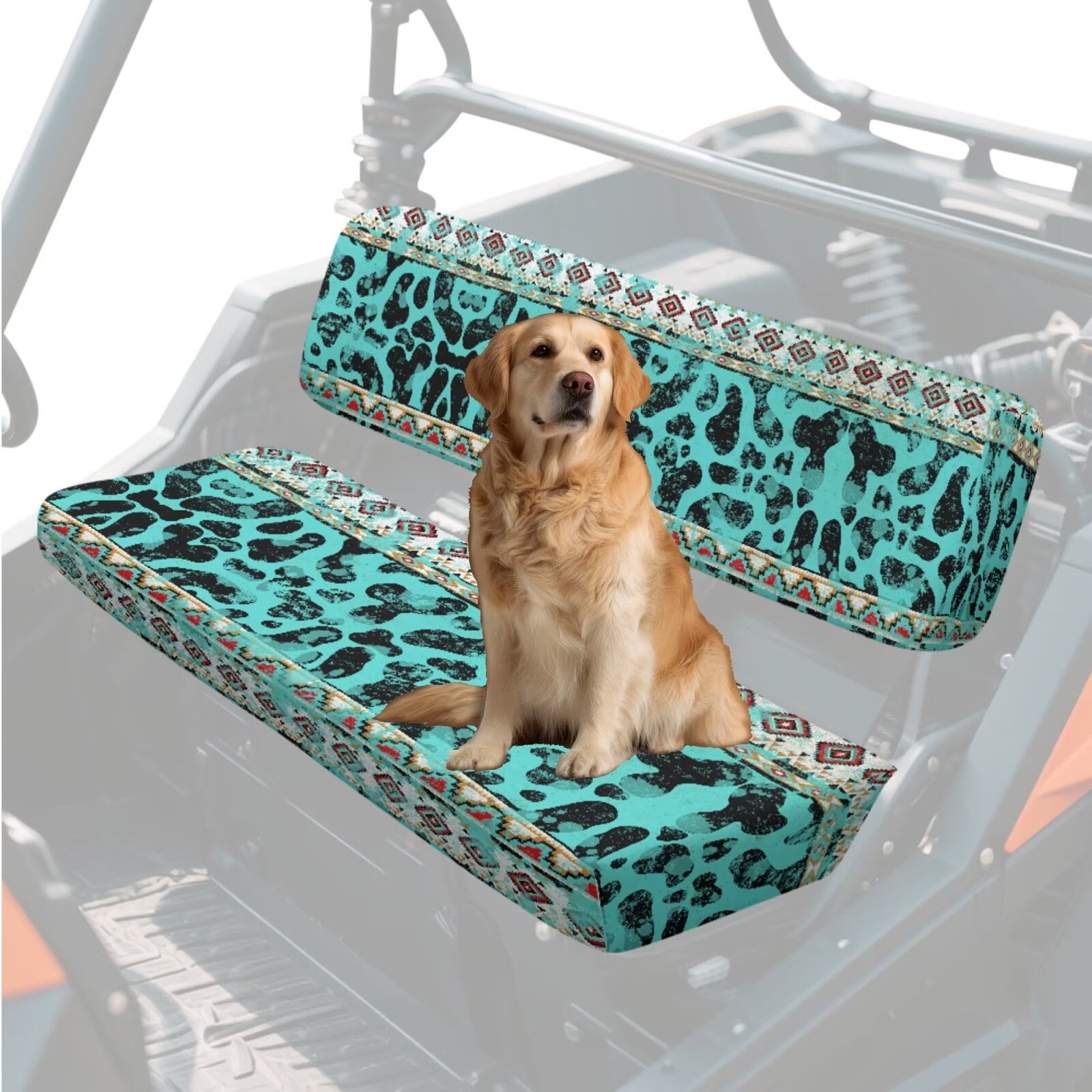 Uorisanigo UTV Front Bench Seat Cover Scratch-Proof Blue Aztec Cow Print Mule Seat Cover Compatible with Kawasaki Mule 3020 2003 2002 200 UTV Pioneer Seats Accessories