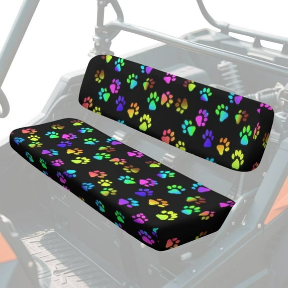 Uorisanigo UTV Seat Cover Anti-Slip Universal Colorful Paw Print UTV Front Bench Seat Cover Fit for Kawasaki Mule 4010 4x4 Diesel 2009-2013 Mule Padded Protector for All Seasons Protection