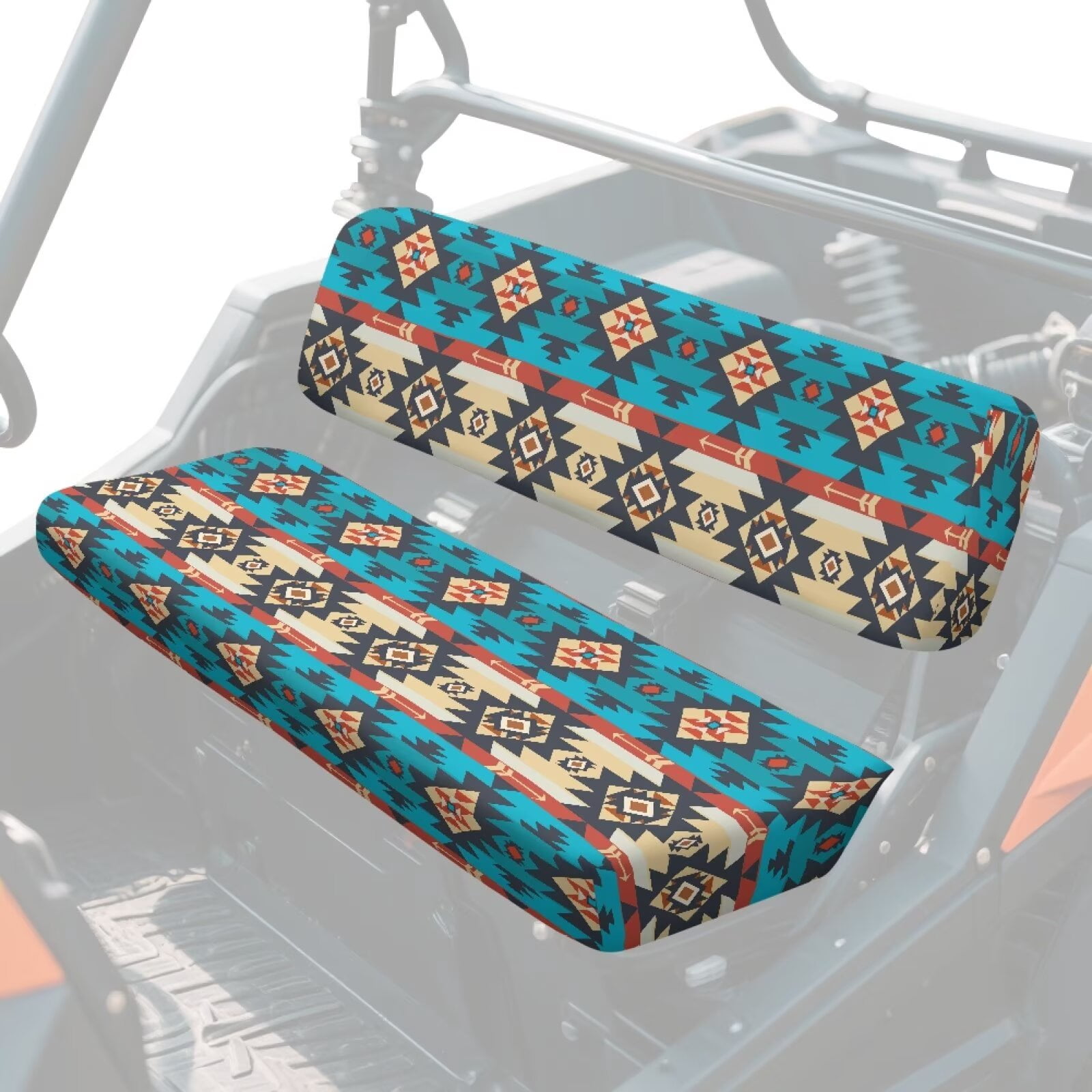 Uorisanigo UTV Seat Cover Compatible with Kawasaki Mule 4010 4x4 FE 2025 2023 2022 2021, Easy to Install UTV Accessories for All Seasons, Anti-Slip Blue Aztec Tribal Ethnic Seat Cover Cushion