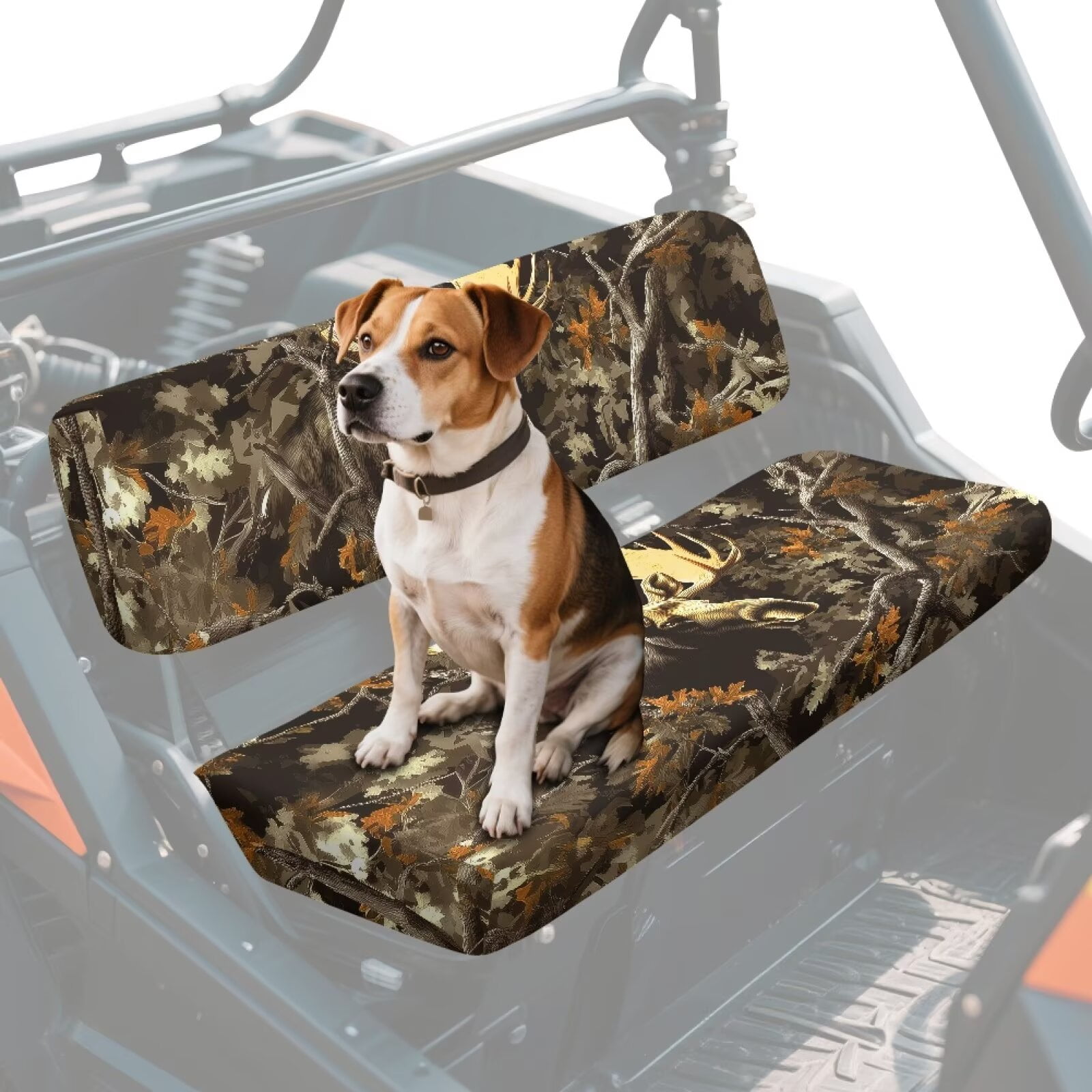 Uorisanigo UTV Seat Cover Dustproof Camo Hunting Deer Mule Seat Cushion Cover Outdoor UV Protection Breathable Elastic Polyester Fabric, Fit for Kawasaki Mule 3000 3010 3020