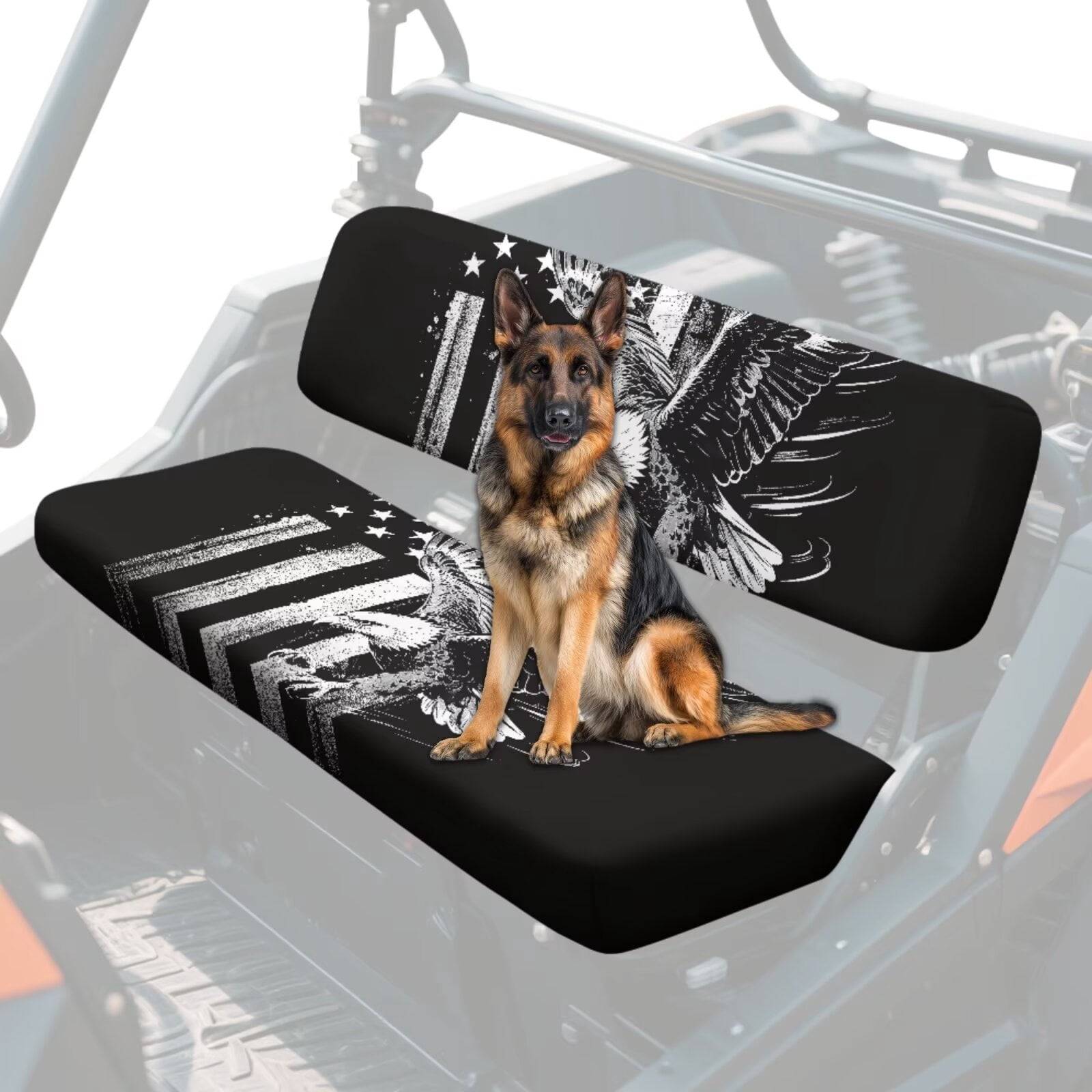 Uorisanigo UTV Seat Cover Dustproof Mule Front Bench Seat Cover Cushion Compatible with Kawasaki Mule 4010 4x4 FE 2025 2023 2022 2021 UTV Decoration, Black and White Eagle USA Flag