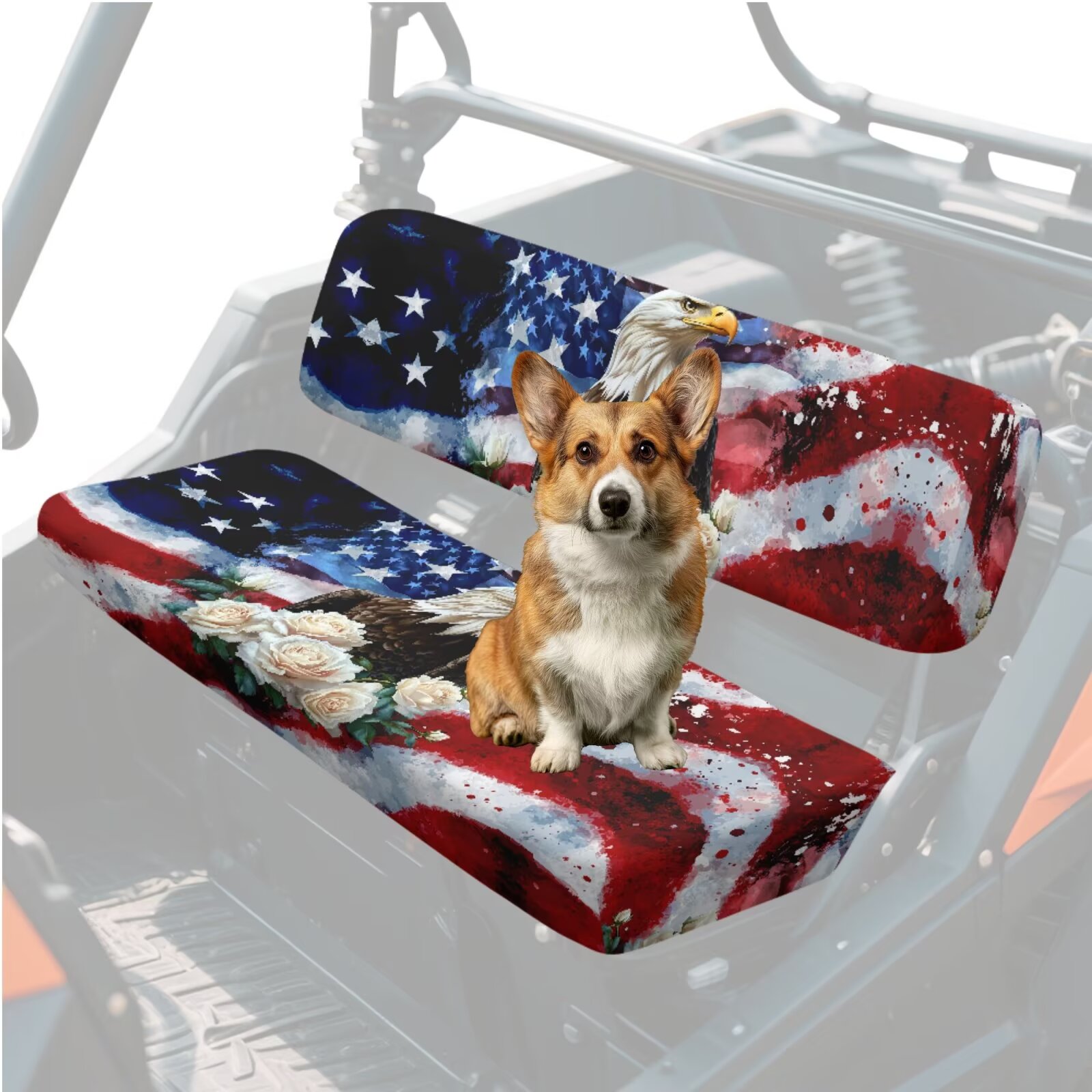Uorisanigo UTV Seat Cover for Kawasaki Mule 3000 3010 3020, Anti-Scratch American Flag Eagle Seats Cover Protection for Mule Seat Accessories Parts Windproof All Weather Anti UV