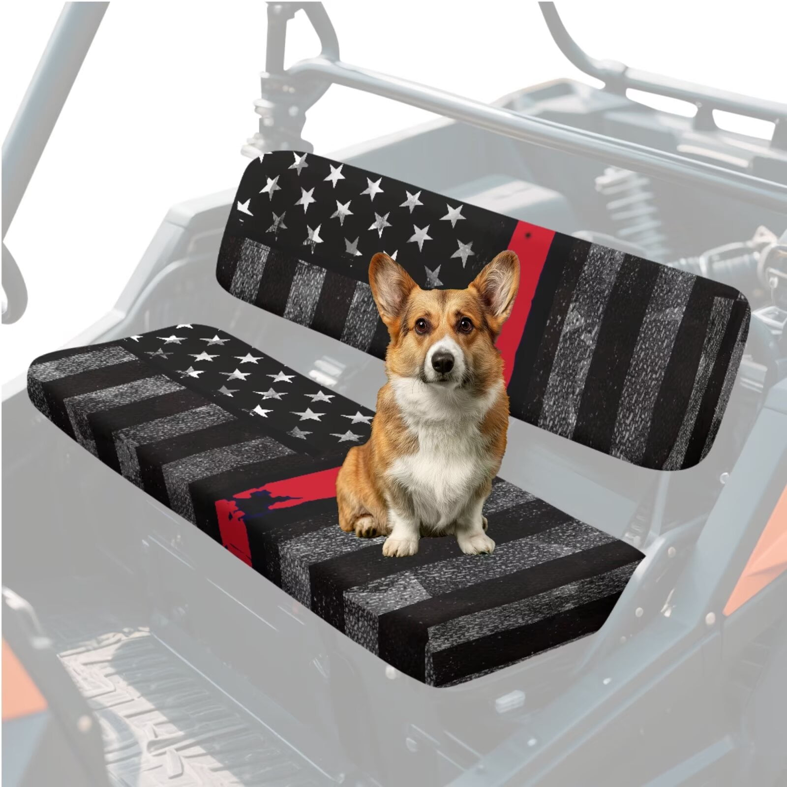 Uorisanigo UTV Seat Cover for Mule Seats Accessories Parts, Elastic Front Bench Seat Cushion Fit for Kawasaki Mule 4010 4x4 FE 2025 2023 2022 2021(American Honoring Firefighter Flag)