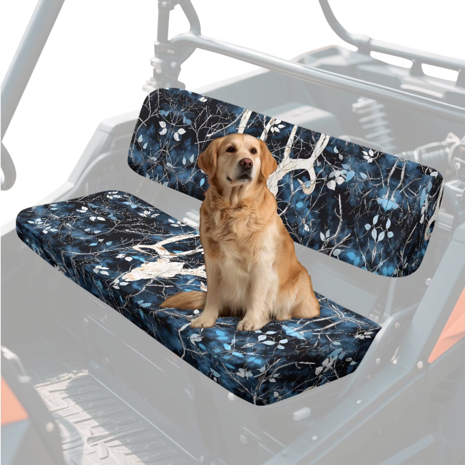 Uorisanigo UTV Seat Cover, Non-Slip Bench Seat Cover with Elastic Band, Dustproof Windproof All Weather Blue Camo Hunting Skull Deer Padded Protector for Kawasaki Mule 3000 3010 3020