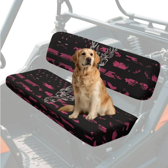 Uorisanigo UTV Seat Covers Mule Bench Seat Cover Accessories Fit for Kawasaki Mule 3010 Diesel 4x4 2003-2008, UTV Seats Cushion All Weather Protection(Pink Camo American Flag Deer Hunter)