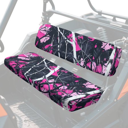 Uorisanigo UTV Seat Covers Set with Elastic Band, Anti-Scratch Pink Hunting Camo Forest UTV Bench Seat Cover Fits for Kawasaki Mule 4010 2009-2023 2025 Durable Fabric Padded Protector