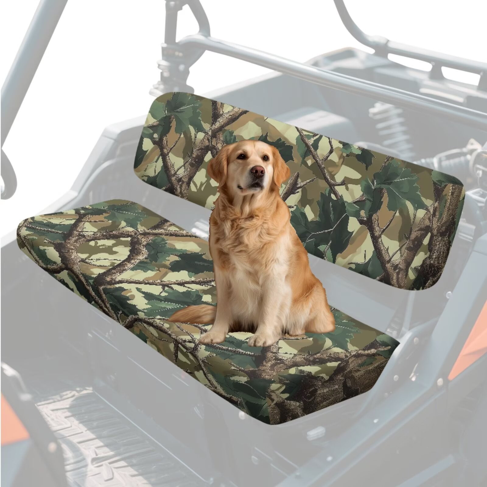 Uorisanigo UTV Seat Covers Set Scratch-Proof Polyester Material, Green Hunting Camo Forest Mule Bench Seat Cover Fits for Kawasaki Mule 4010 4x4 2009-2025, UTV Accessories for All Seasons