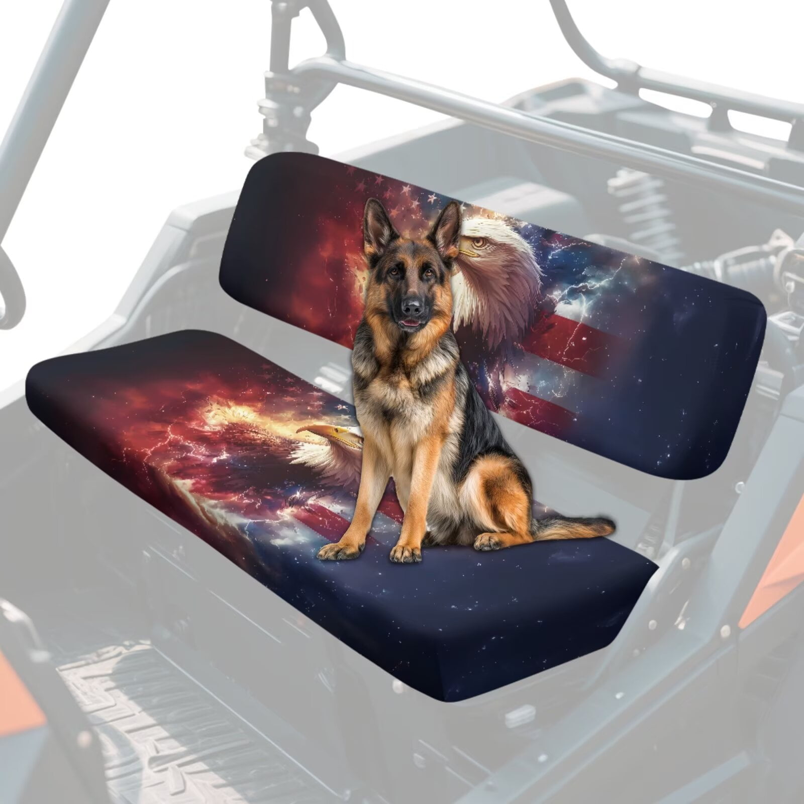 Uorisanigo UTV Seat Covers Set Universal Seat Pad Cover for Kawasaki Mule 4010 4x4 SE 2016-2018, Bald Eagle American Flag UTV Bench Seats Cover Accessories, Breathable Padded Protector