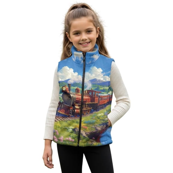 Uorisanigo Unisex Kids Fleece Jacket Vest Lightweight Full Zipper Sleeveless Vest Winter Warm Outwear Field Train Print Jacket Fall Fashion Outfits Clothes for 2-12 Years Olds