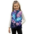 thumbnail image 1 of Uorisanigo Unisex Kids Fleece Vest Puffy Sleeveless Zip Front Blue Butterfly Floral Jacket Fall Winter Warm Outwear Full-Zip Jacket Vest Trendy Clothes Stand Collar Outwear, 1 of 7