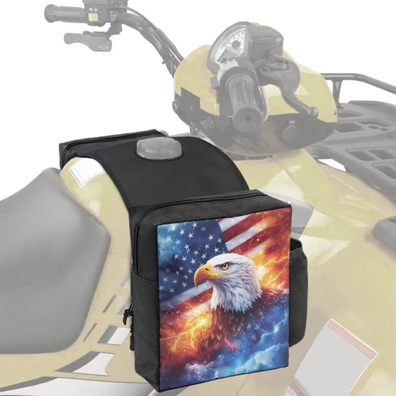 Uorisanigo Universal ATV Tank Top Saddle Bag Universal ATV Fender Bag Waterproof Front Accessories Fire Eagle American Flag Storage Pack Luggage with Water/Drink Pocket