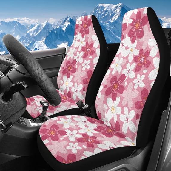 Uorisanigo Universal Car Front Seat Covers Pink Cherry Blossom High Back Bucket Seat Cover - 2 PCS Car Seats Cover Protection for All Seasons - Seats Covers Set for Most Vehicles