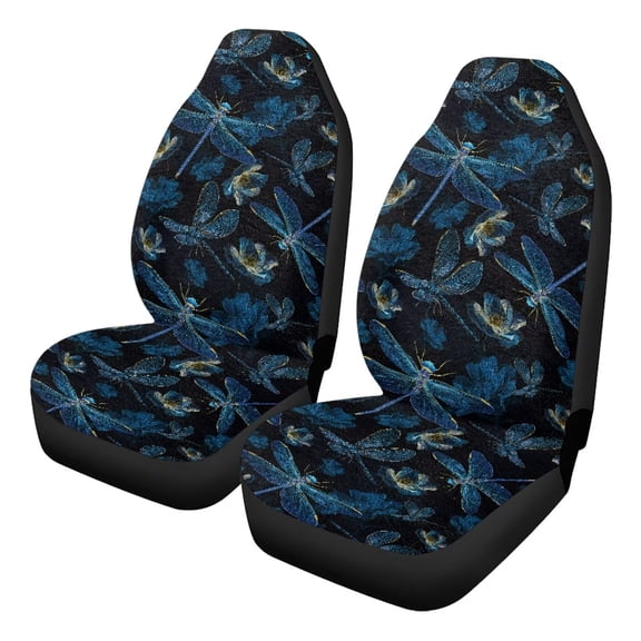 Uorisanigo Universal Car Seat Covers Front Set, 2 pcs Blue Dragonfly Front Auto Cushion Cover Fluffy Furry Car Seat Covers Cushion Accessories for Women