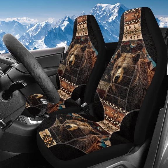 Uorisanigo Universal Car Seat Covers Washable Highback Bucket Seat Covers - Fit Most Cars, Trucks, SUVS, Vans 2 PCS Aztec American Flag Bear Auto Protectors Front Seats Cover