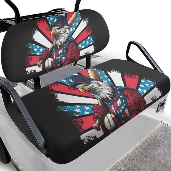Uorisanigo Universal Golf Cart Seat Covers Kit, American Flag Bald Eagle Front Rear Seat Covers Fits for EZGO TXT/RXV, Club Car 2 Passenger Seats, Easy to Install