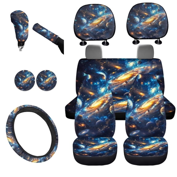 Uorisanigo Vast Universe Automotive Front and Rear Cushion Covers Steering Wheel Cover Pillowcase Water Coaster Gear Lever Cover+Hand Brake Cover Universal Car Accessories 11 PCS