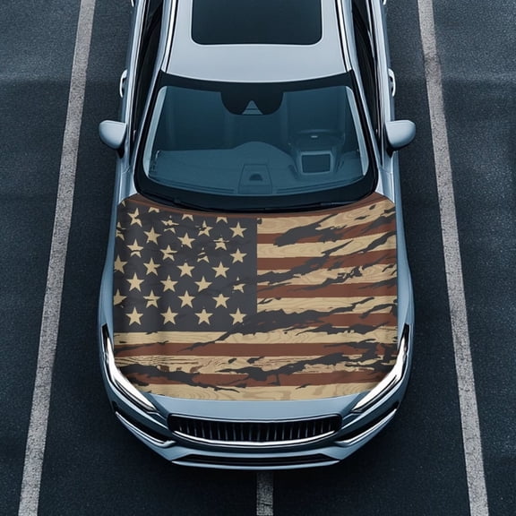 Uorisanigo Vintage American Flag Car Cover Elastic Removable Car Hood Cover Protector Removable Car Bonnet Banner Soft Decoration Women Men Automotive Exterior Accessories