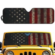 Uorisanigo Vintage US Flag Windshield Sun Shade for Jeep Wrangler JL 2/4 Door, Front Window Sunshade for 2024 2025 Jeep Wrangler 4XE, Windshield Sun Visor Blocks for UV and Heat, 1pc