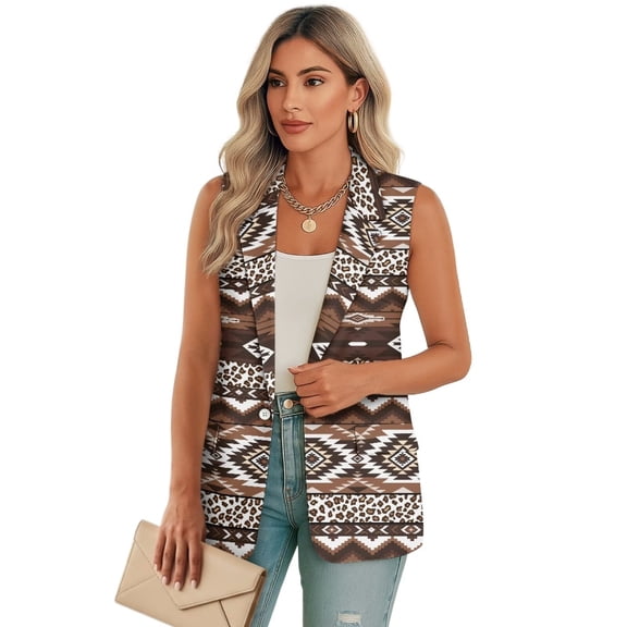Uorisanigo Western Aztec Women's Vest Tops Sleeveless Size 3XL V Neck Women's Suit Vest with Pockets Open Front Vests Blazer Elegant Outerwear