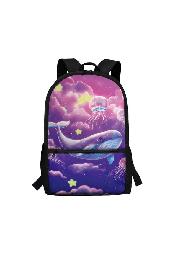 Whale Print School Backpack Kids Lightweight Travel or Sports Bags with Water Bottle Pockets Preschool Kindergarten Elementary Schoolbag(17 inch)