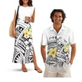 thumbnail image 1 of Uorisanigo White Polynesian Matching Couple Outfits Button-Down Shirt for Men Fashion Hawaiian Tops Workwear and Womens Sleeveless Dress with Split Beach Vacation Sundress, 1 of 8