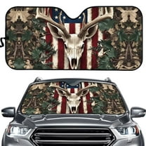 Uorisanigo Windshield Shade Easy to Install American Flag Hunting Forest Skull Deer Car Sun Shade Windshield Funny Portable Car Windshield Sunshade Block UV Rays and Heat Keeps Vehicle Cool