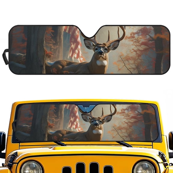 Uorisanigo Windshield Sun Shade for 2018-2024 2025 Jeep Wrangler JL / 2020-2024 Jeep Gladiator JT - Forest Deer Print Windshield Cover Sunshade Foldable Front Window Sunshade Block UV Rays