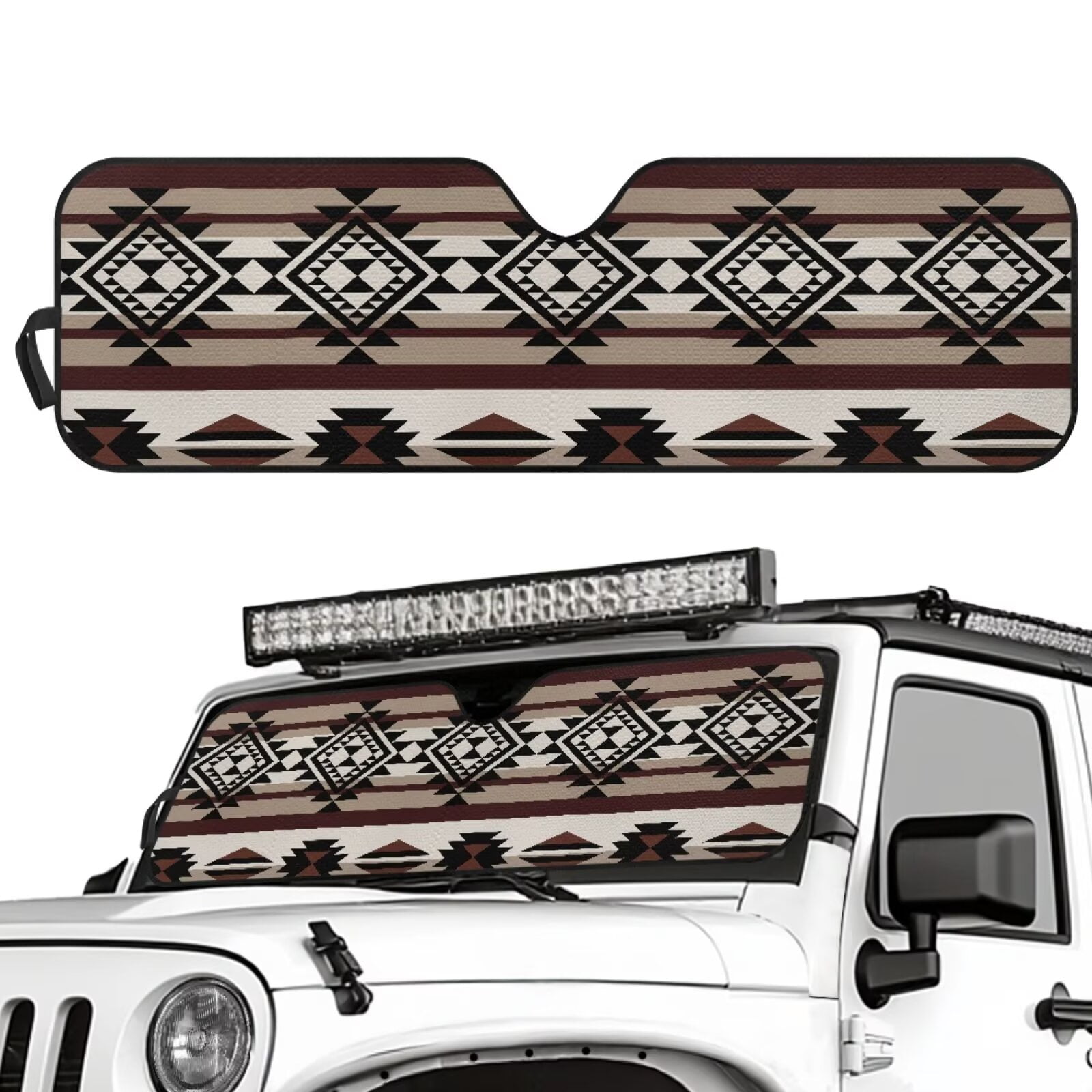 Uorisanigo Windshield Sun Shade for 2018-2024 Jeep Wrangler JL JLU & Gladiator JT-Blocks UV Rays Brown Aztec Ethnic Sunshades Heat Shield, Car Sun Shade Keep Your Vehicle Cool