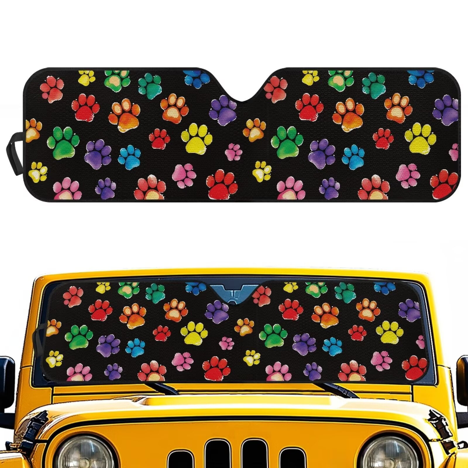 Uorisanigo Windshield Sun Shade for 2018-2024 Jeep Wrangler JL JLU & Gladiator JT, Foldable Colorful Puppy Dog Paw Windshield Sunshade Sun Visor Blocks UV Rays, Car Accessiores