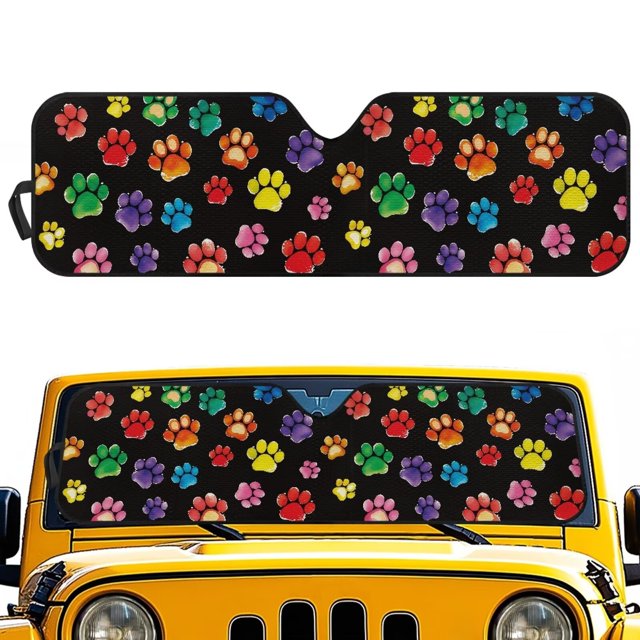 Uorisanigo Windshield Sun Shade for 2018-2024 Jeep Wrangler JL JLU & Gladiator JT, Foldable Colorful Puppy Dog Paw Windshield Sunshade Sun Visor Blocks UV Rays, Car Accessiores