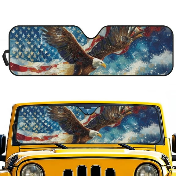 Uorisanigo Windshield Sun Shade for 2018-2025 Jeep Wrangler JL & 2/4 Door 4XE /2020-2025 Jeep Gladiator JT American Flag Eagle Heat Shield Windshield Cover Bolck UV Rays & Protect Car Interior
