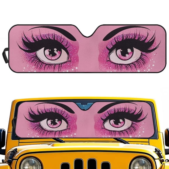 Uorisanigo Windshield Sun Shade for 2018-2025 Jeep Wrangler JL/2020-2025 Jeep Gladiator Foldable Beauty Big Eyes Print Windshield Sunshade Front Window UV Blackout Shades Accessories
