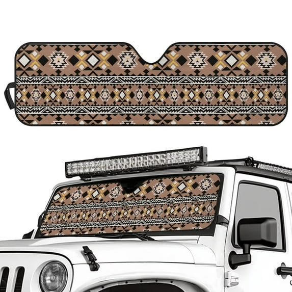 Uorisanigo Windshield Sun Shade for 2018-2025 Jeep Wrangler JL/2020-2025 Jeep Gladiator, Foldable Ethnic Geometric Aztec Tribal Windshield Sunshade Sun Visor Mat with Storage Bag