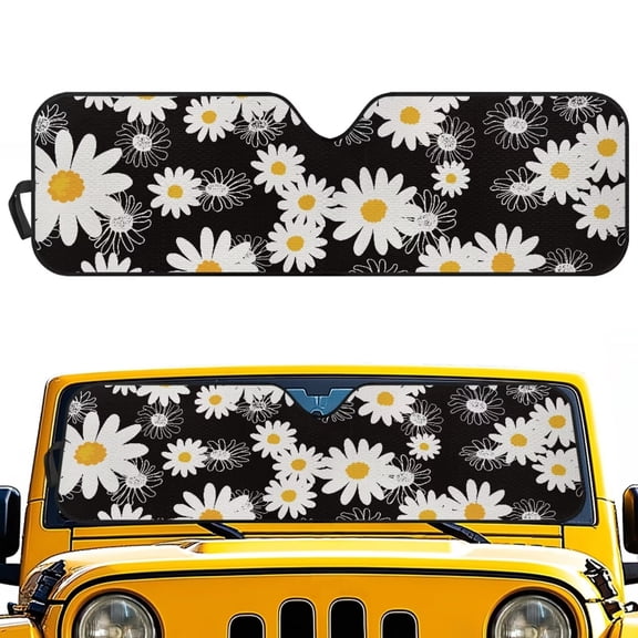 Uorisanigo Windshield Sun Shade for 2018-2025 Jeep Wrangler JL JLU & 2020-2025 Jeep Gladiator, Blocks UV Rays Daisy Print Car Sun Visor Shield Cover, Front Window Sunshade with Storage Pouch