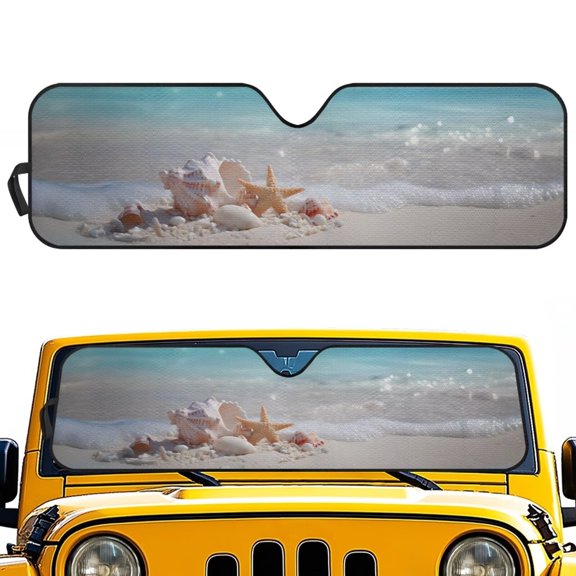 Uorisanigo Windshield Sun Shade for 2018-2025 Jeep Wrangler JL JLU & 2020-2025 Jeep Gladiator,Ocean Shell Starfish Sun Visor for UV Rays & Heat Protection,Windshield Sunshade
