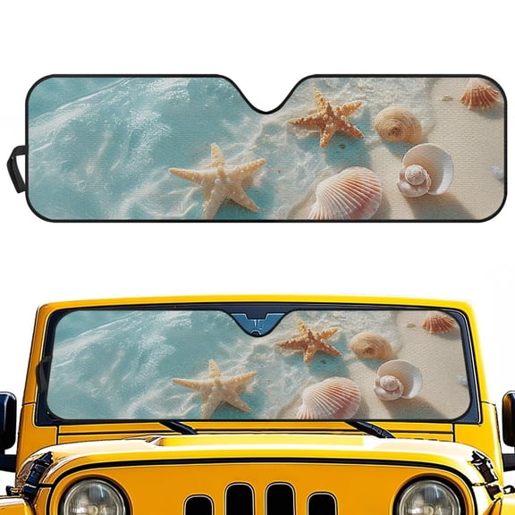 Uorisanigo Windshield Sun Shade for 2018-2025 Jeep Wrangler JL JLU & 2020-2025 Jeep Gladiator Starfish Shells Windshield Shade Heat Shield Cover Bolck UV Rays & Protect Car Accessories