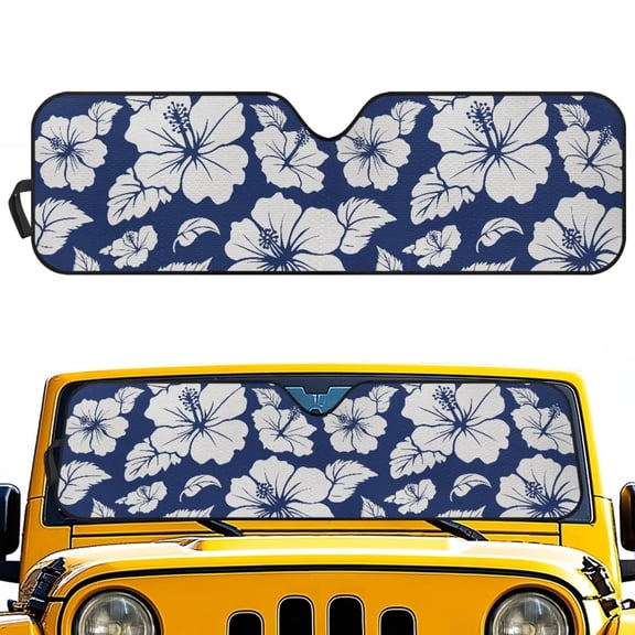 Uorisanigo Windshield Sun Shade for 2020-2025 Jeep Gladiator & 2018-2025 Jeep Wrangler JL JLU Foldable Blue Hibiscus Flowers Windshield Sunshade, Sun Visor Blocks UV Rays, Keep Interior Cool