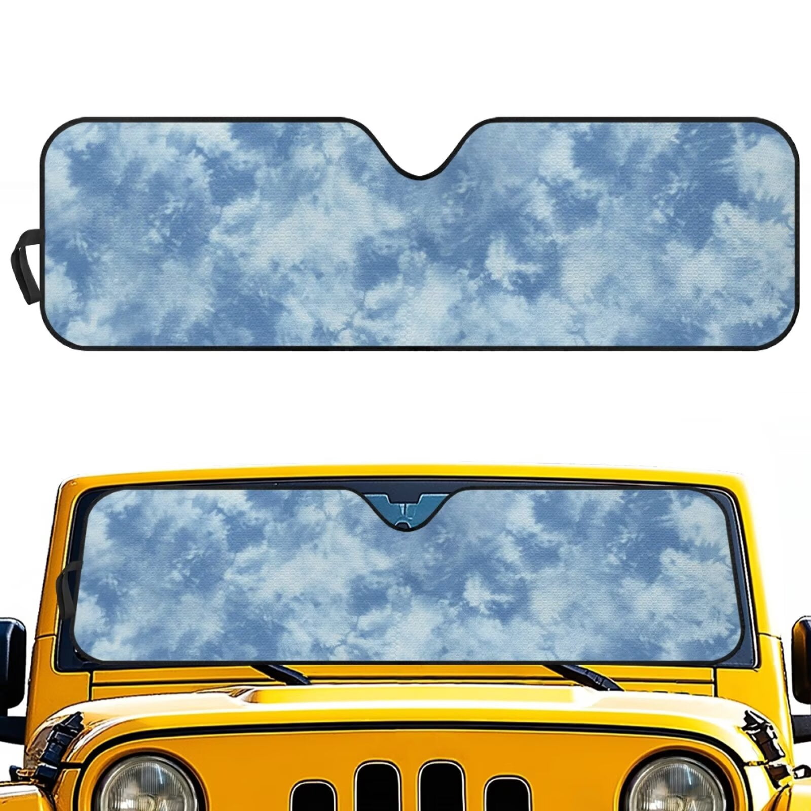 Uorisanigo Windshield Sun Shade, Blue Tie-Dye Print Car Sunshade for Jeep Wrangler, Compass, Gladiator & Renegade,Sun Shade Windshield Cover,UV Ray & Heat Block Heat Shield Shades
