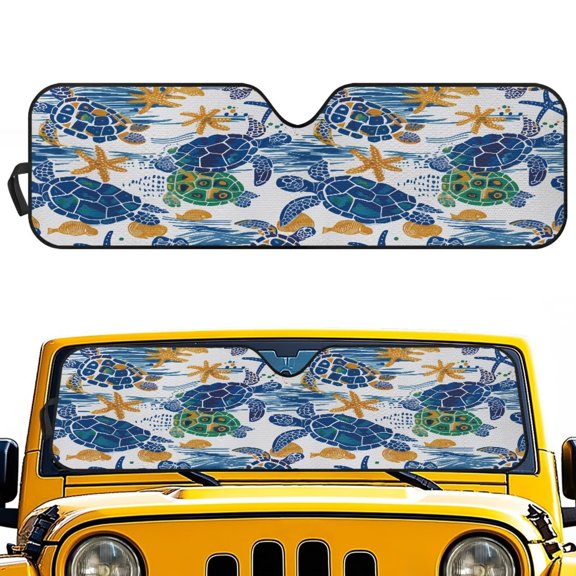 Uorisanigo Windshield Sun Shade Blue Turtle Starfish Sun Visor for Heat and UV Rays Blocker, Suitable for Jeep Wrangler TJ JK JKU Sport Sahara Rubicon 2 Door & 4 Door