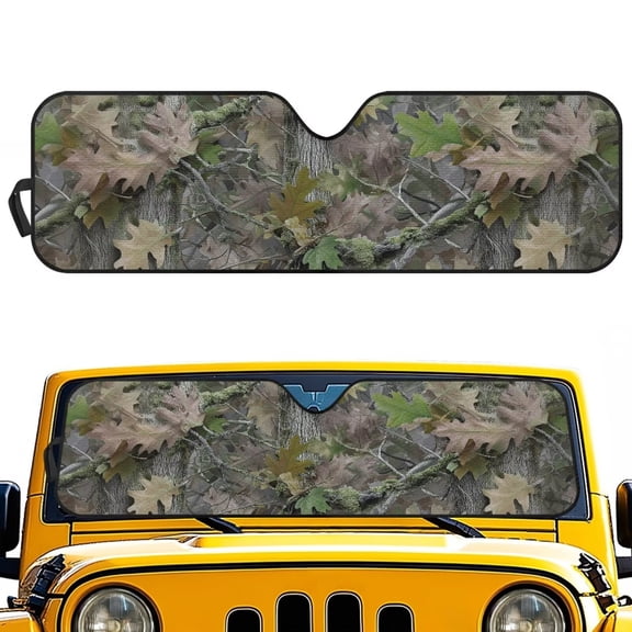 Uorisanigo Windshield Sun Shade, Car Sunshade for 2018-2024 2025 Jeep Wrangler JL / 2020-2024 Jeep Gladiator JT, UV Rays Blocker Camo Hunting Forest Sun Visor Shade Keep Vehicle Cool