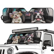 Uorisanigo Windshield Sun Shade, Car Sunshade for 2024 2025 Jeep Wrangler JL 2/4 Door, UV Rays Blocker Front Window Sun Shade Keep Vehicle CoolAmerican Flag Pug Driving
