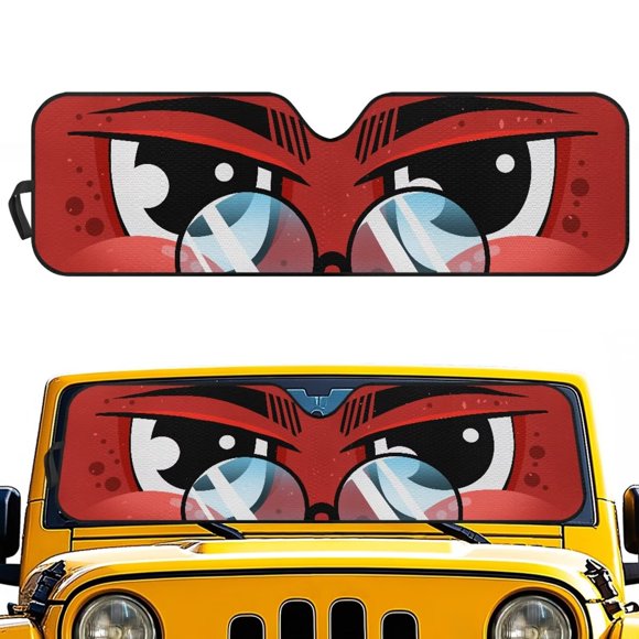 Uorisanigo Windshield Sun Shade, Car Sunshade for Jeep Wrangler JL JLU 2018-2025 UV Rays Funny Eyes Print Sun Visor Shield,Front Window Sunshade for Jeep Gladiator JT 2020-2025 JL