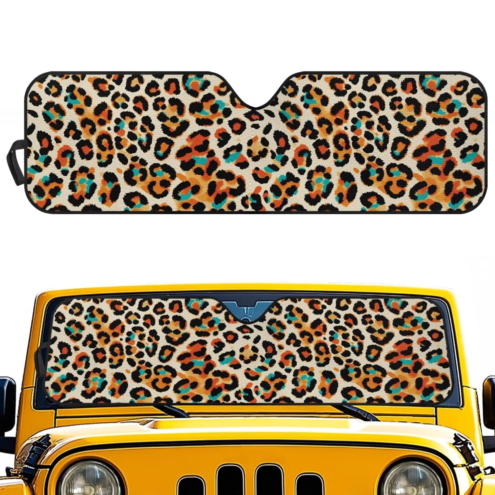 Uorisanigo Windshield Sun Shade,Cheetah Leopard Print Car Sunshade for Jeep Wrangler JL JLU 2018-2024 Rubicon Sahara 2 Door & 4 Door & Gladiator JT, Sun Visor Shade Keep Vehicle Cool