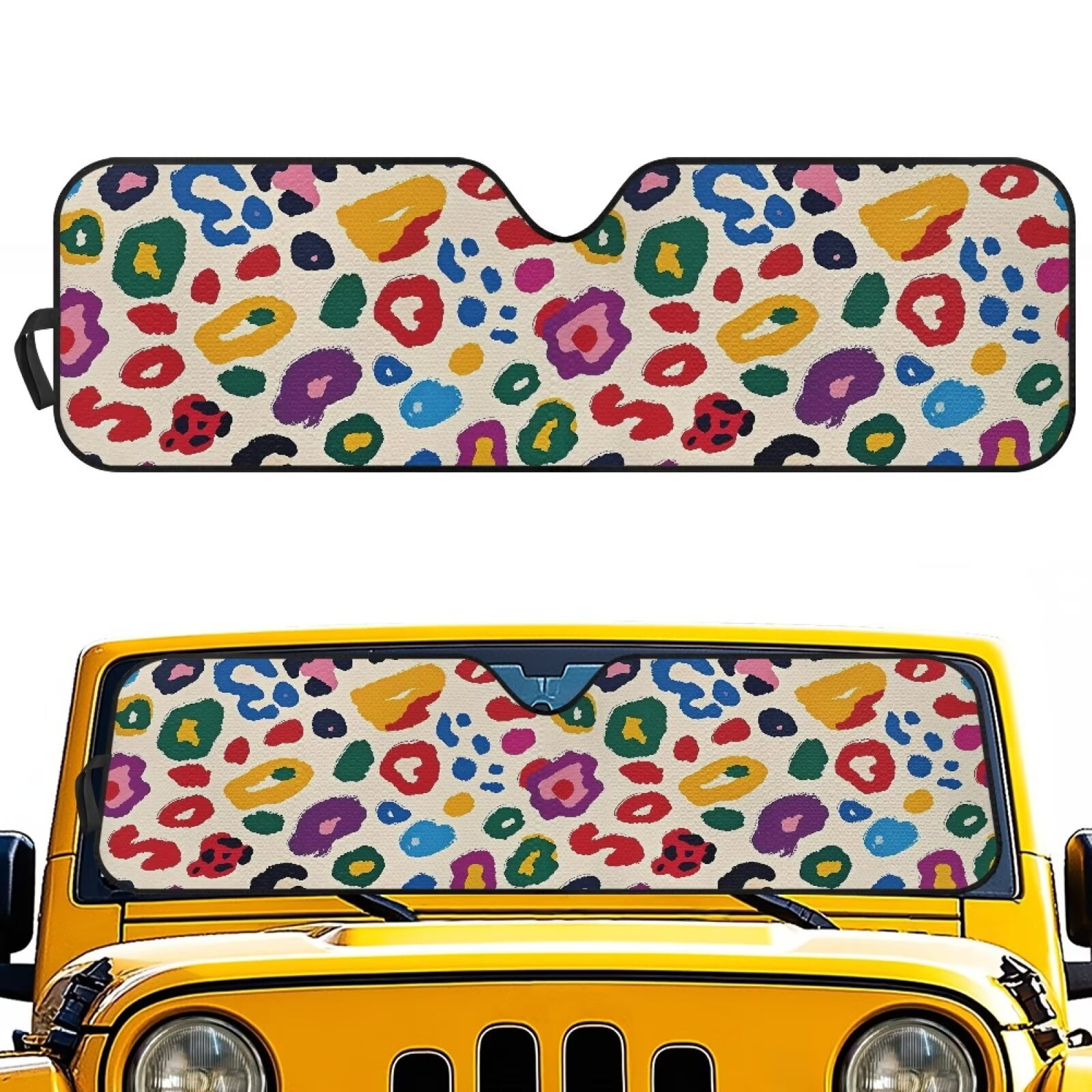 Uorisanigo Windshield Sun Shade Colorful Cheetah Leopard Print Sun Visor Heat Shield for 2018-2024 2025 Jeep Wrangler JL / 2020-2024 Jeep Gladiator JT Accessories Keep Vehicle Cool