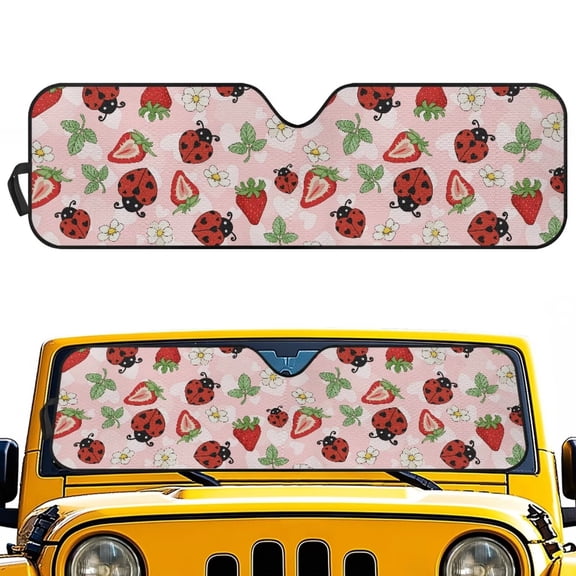 Uorisanigo Windshield Sun Shade Compatible with 2018-2023 Jeep Wrangler JL 4XE Gladiator JT Foldable Windshield Red Ladybug Strawberry Sun Visor Front Window UV Blackout Shades