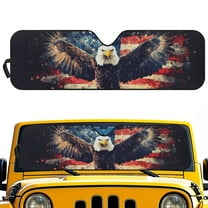Uorisanigo Windshield Sun Shade Compatible with 2018-2024 2025 Jeep Wrangler JL / 2020-2024 Jeep Gladiator JT Bald Eagle US Flag Windshield Shade Heat Shield Bolck UV Rays & Protect Car Interior