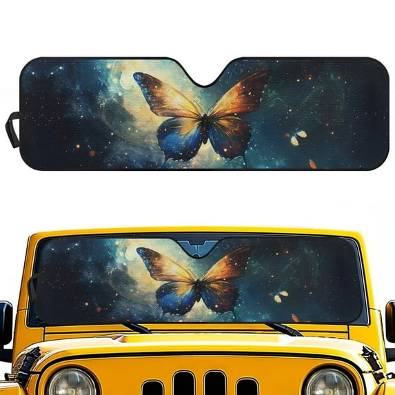 Uorisanigo Windshield Sun Shade Compatible with 2024 2025 Jeep Wrangler JL 2/4 Door-Blocks UV Rays Car Sunshade Keep Your Vehicle Cool,Galaxy Butterfly Car Sun Shade