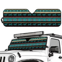 Uorisanigo Windshield Sun Shade Compatible with 2024 2025 Jeep Wrangler JL 2/4 Door, Blue Western Aztec Horse Sunshades Heat Shield, Aluminum Foil Windshield Sunshade Block UV Rays and Heat