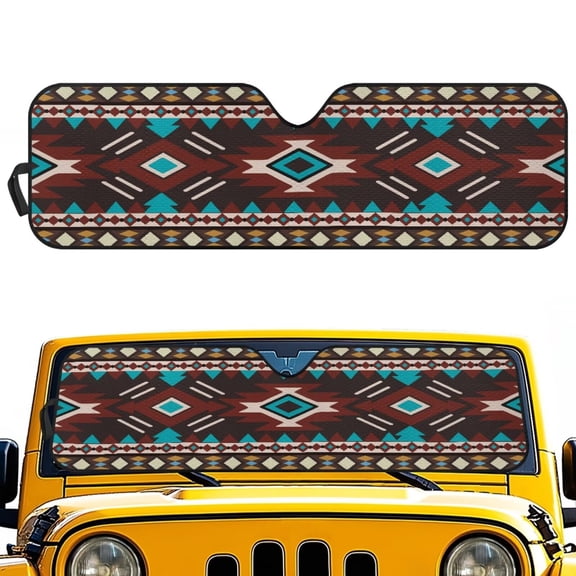 Uorisanigo Windshield Sun Shade Compatible with Jeep Wrangler JK JKU JL JLU 1997-2023 & Jeep Gladiator JT 2020-2023 Western Aztec Tribal Car Sunshade Cover for Windshield Car Accessories