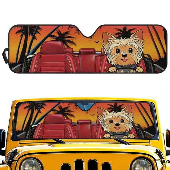 Uorisanigo Windshield Sun Shade Compatible with Jeep Wrangler JK JKU JL JLU 1997-2025 & Jeep Gladiator JT 2020-2024 Accessories Foldable Yorkshire Terrier Driving Windshield Sunshade Shades